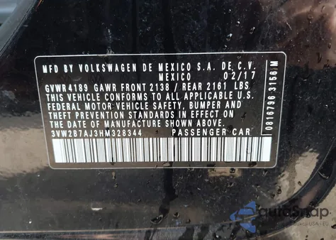 2017 Volkswagen Jetta 1.4T S from USA, damaged, VIN 3VW2B7AJ3HM328344